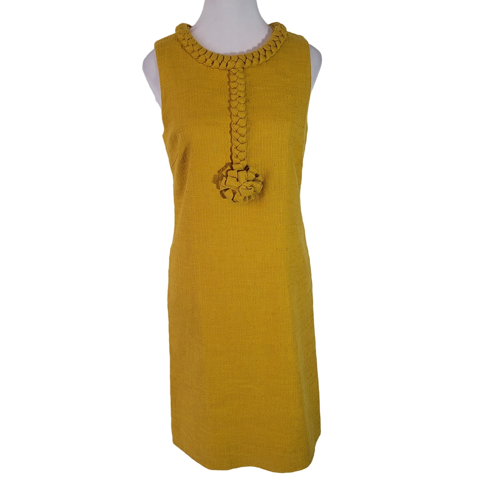 Tory Burch Size 6 Crew Neck Knee-Length Braided Front Dress Mustard Yellow